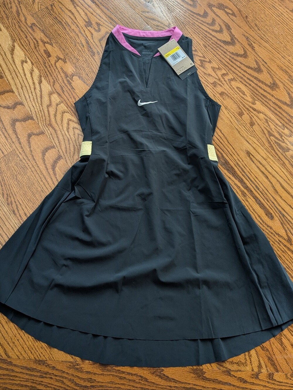 NEW! Nike Black Tennis Dress with Pink Neckline and Yellow Accents Size Small